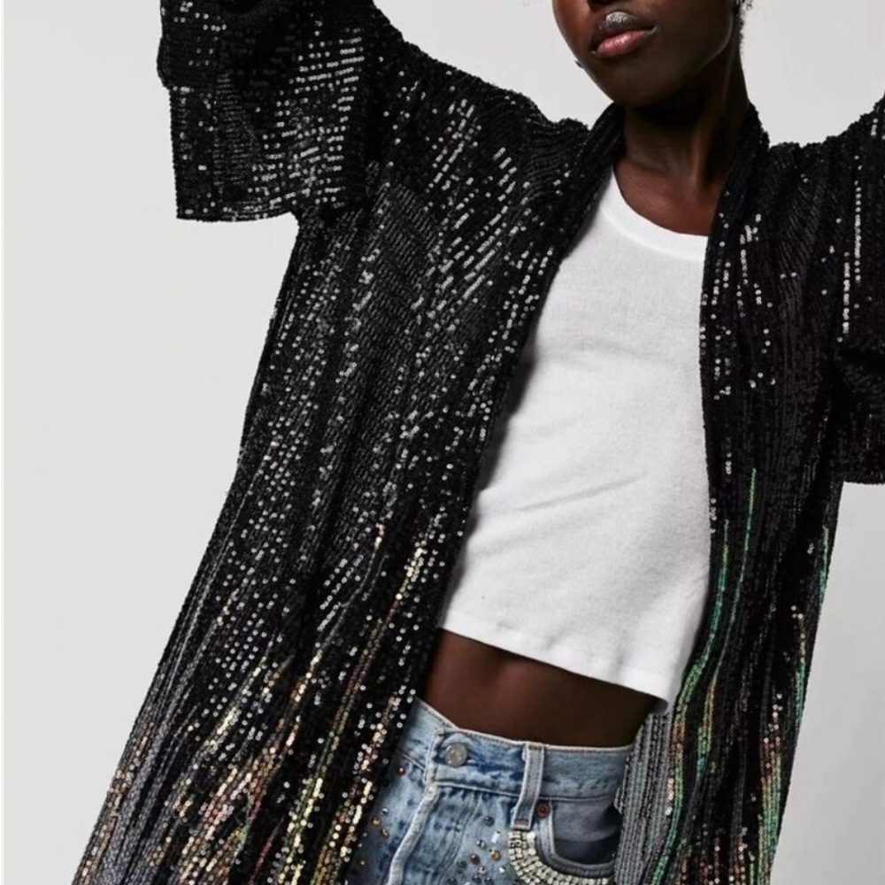 Free People Black Sequin Jacket